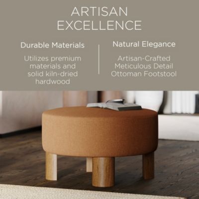 Celia Contemporary Upholstered Ottoman with Refined Brown Wood Finish