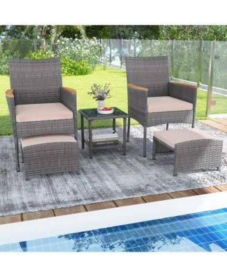 5 Pieces Wicker Patio Furniture Set PE Rattan Porch Chairs w/ Ottomans