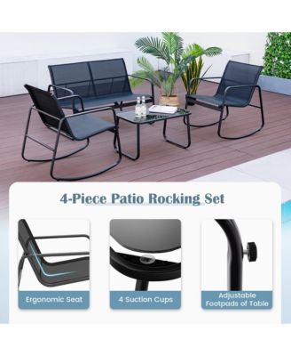 8 PCS Rocking Bistro Set Patio Furniture Set w/ Loveseat Rocking Chairs & Coffee Table