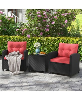 3 PCS Patio Furniture Set w/Tempered Glass Coffee Table Washable Cushions