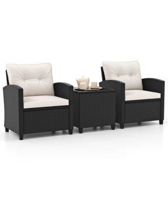 3 PCS Patio Furniture Set w/Tempered Glass Coffee Table Washable Cushions