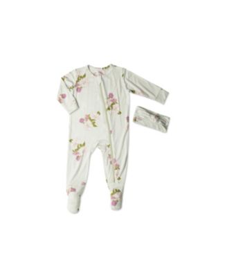 Baby Grey By Everly Grey Baby Girls Grey by Everly Grey Zip Long Sleeve Footie Head Wrap Set - Peony 38$