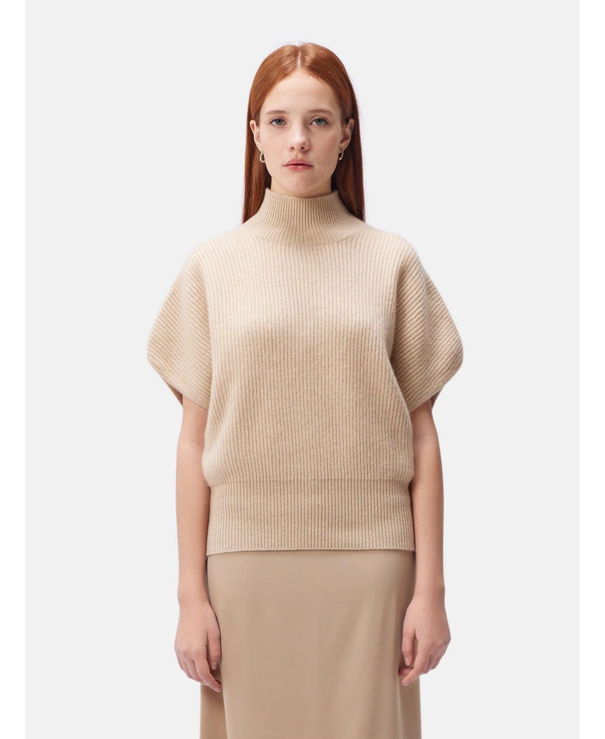 Women's 100% Organic Color Cashmere Short-Sleeve Turtleneck - Neutral-navajo