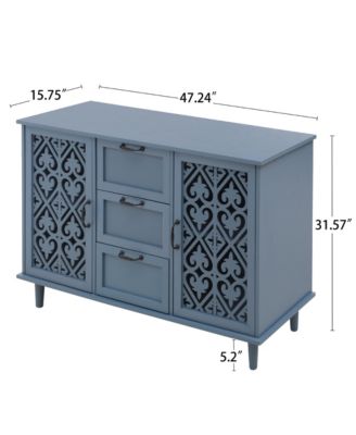Vintage Storage Cabinet with 3 Drawers Sideboard Buffet Cabinet Entryway Cabinet 2 Door Accent Storage Cabinet for Living Room Bedroom, Blue