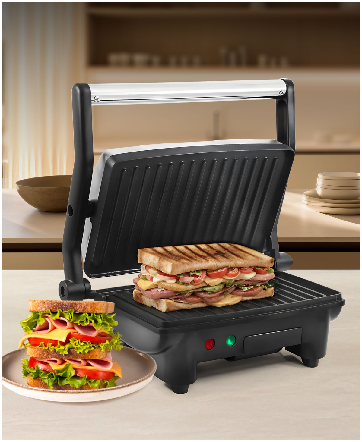 Elite Cuisine 3 In 1 Panini Press Grill In Black