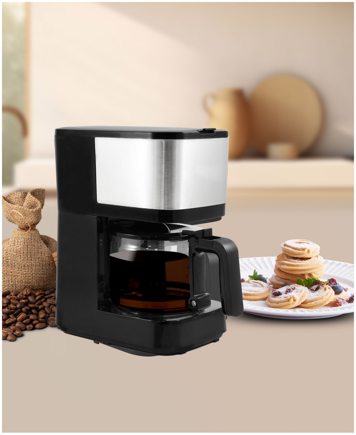 Elite Cuisine 5-cup Coffee Maker In Black,stainless Steel
