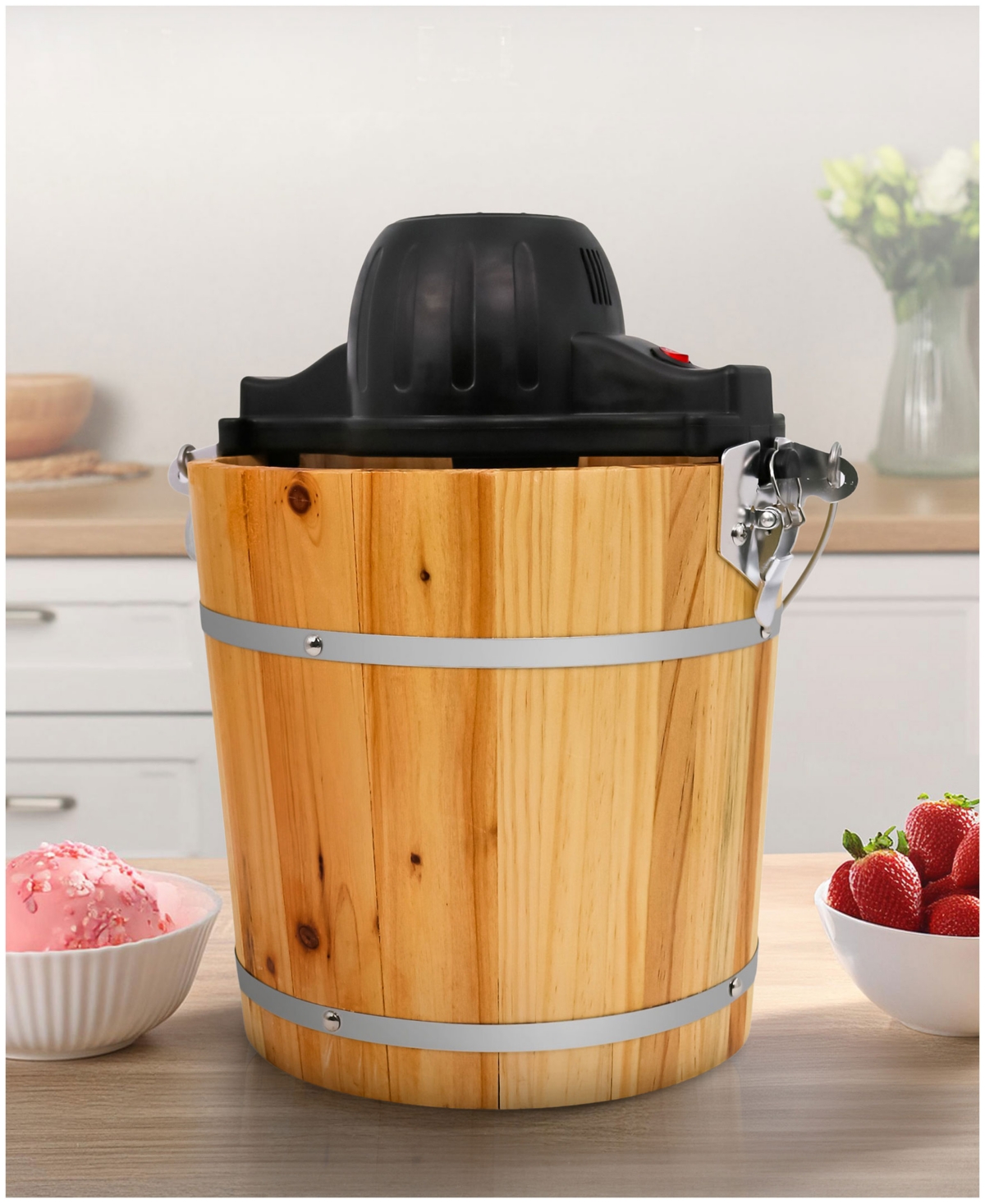 Elite Cuisine 4 Quart Old Fashioned Pine Bucket Electric/manual Ice Cream Maker In Wood