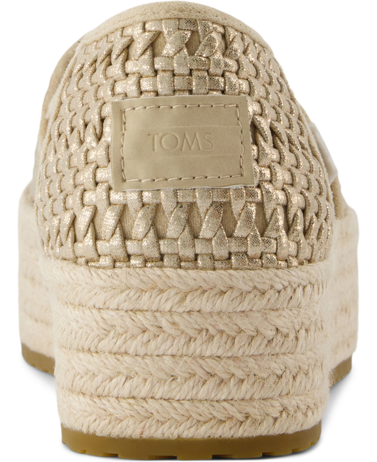 Shop Toms Women's Valencia Platform Espadrille Slip-on Shoes In Champagne Metallic Leather Basket Weave