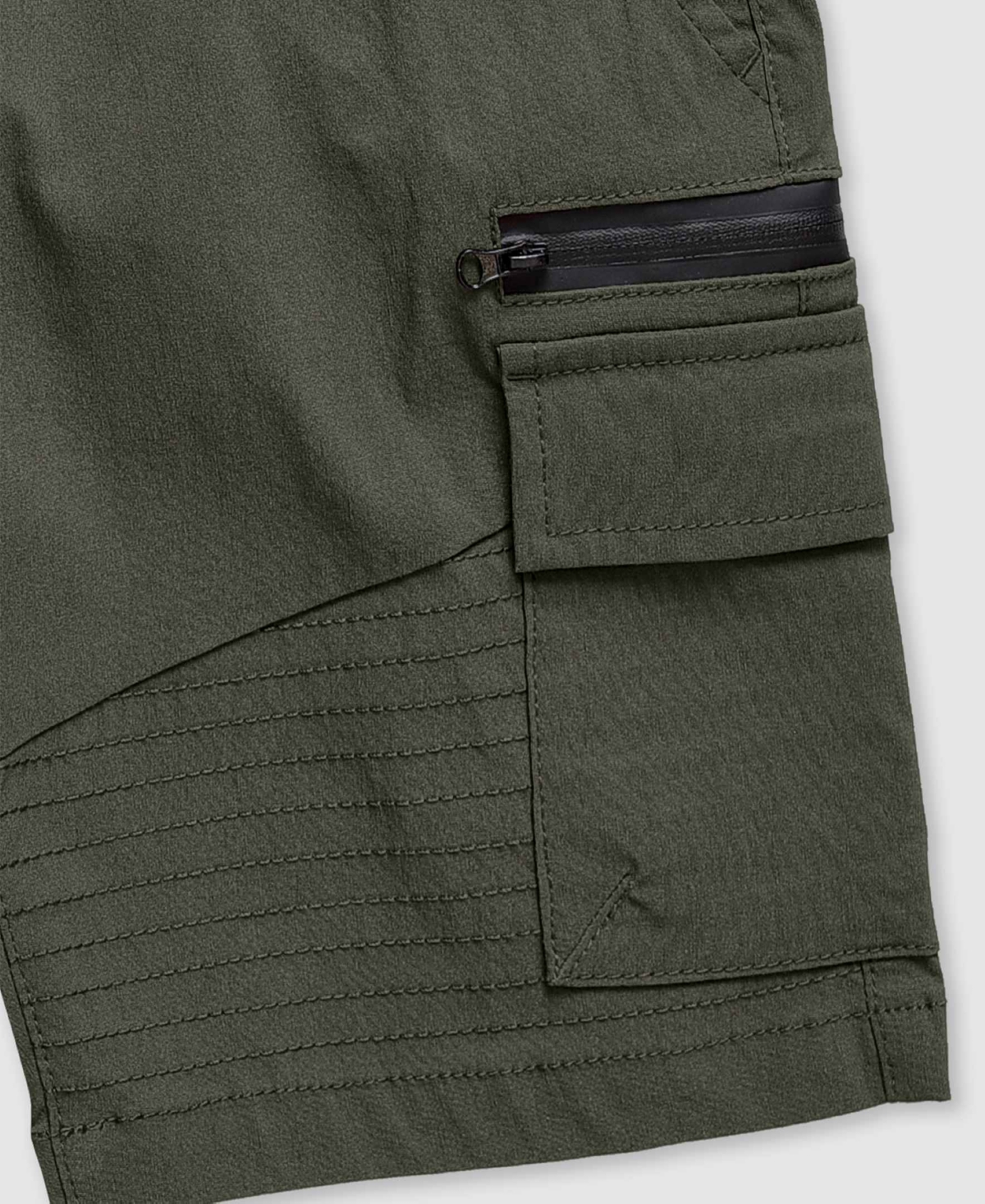Ring Of Fire Big Boys Harley Stretch Tech Fabric Pull-on Cargo Shorts With Moto Detailing In Olive