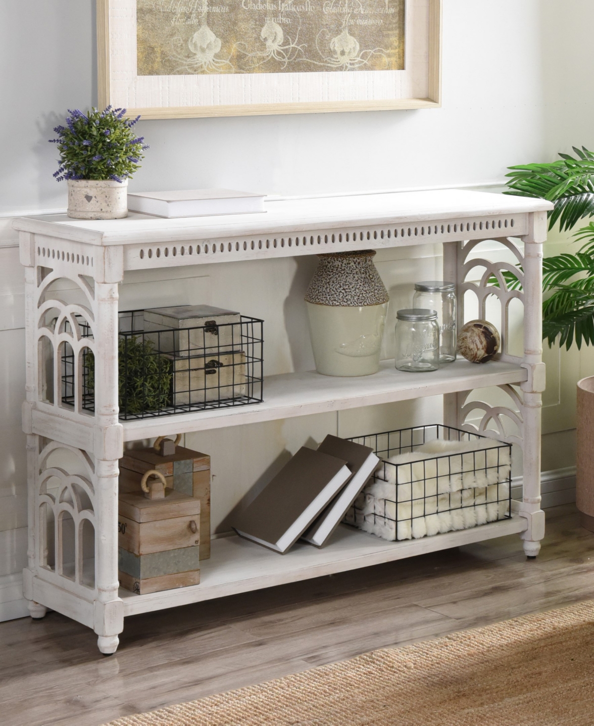 Stylecraft Home Collection 14" Wood Rustic Three Tier Console Table In Distressed White