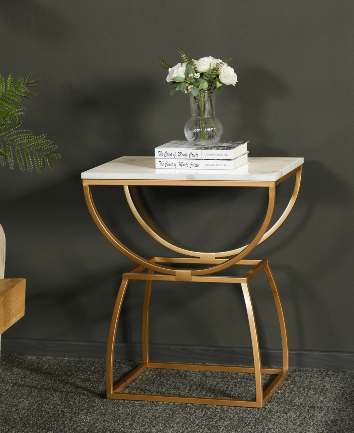 Stylecraft Home Collection 16" Marble Norman Wyatt Home Loren Elliptical Side Table In White