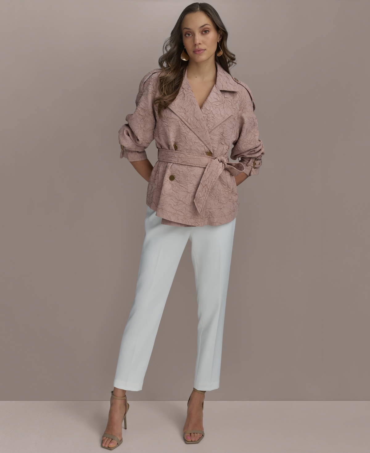 Donna Karan Womens Belted Jacket Straight Leg Pants In Apricot Haze
