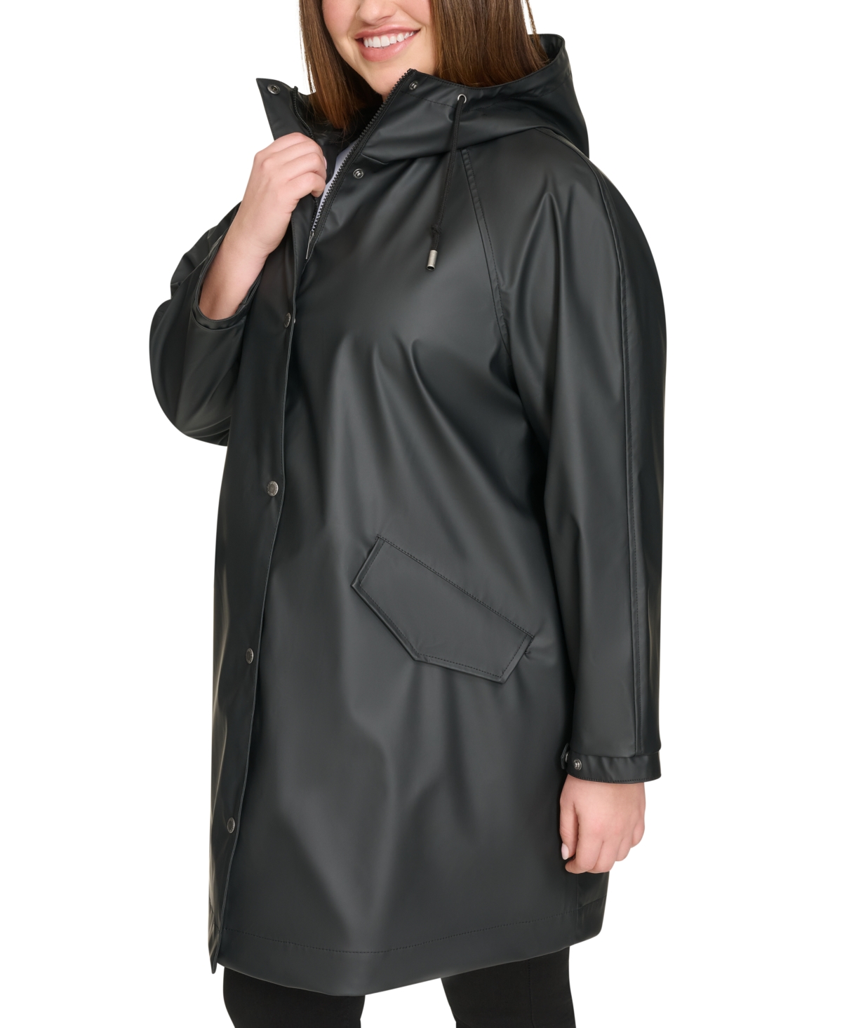 Levi's Plus Size Raglan-sleeve Hooded Rain Jacket In Black