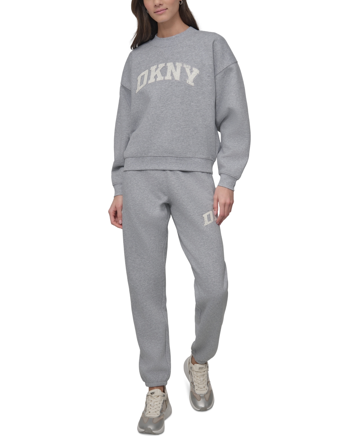 Dkny Sport Women's Rhinestone Logo Relaxed Joggers In Pearl Grey Heather