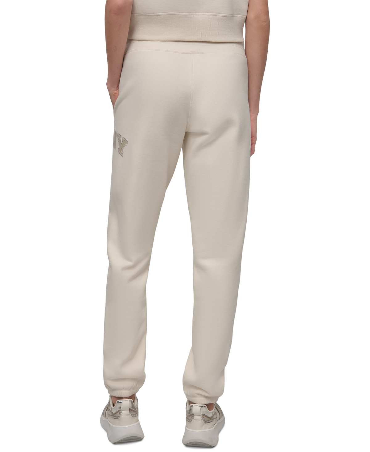 Shop Dkny Sport Women's Rhinestone Logo Relaxed Joggers In Eggnog