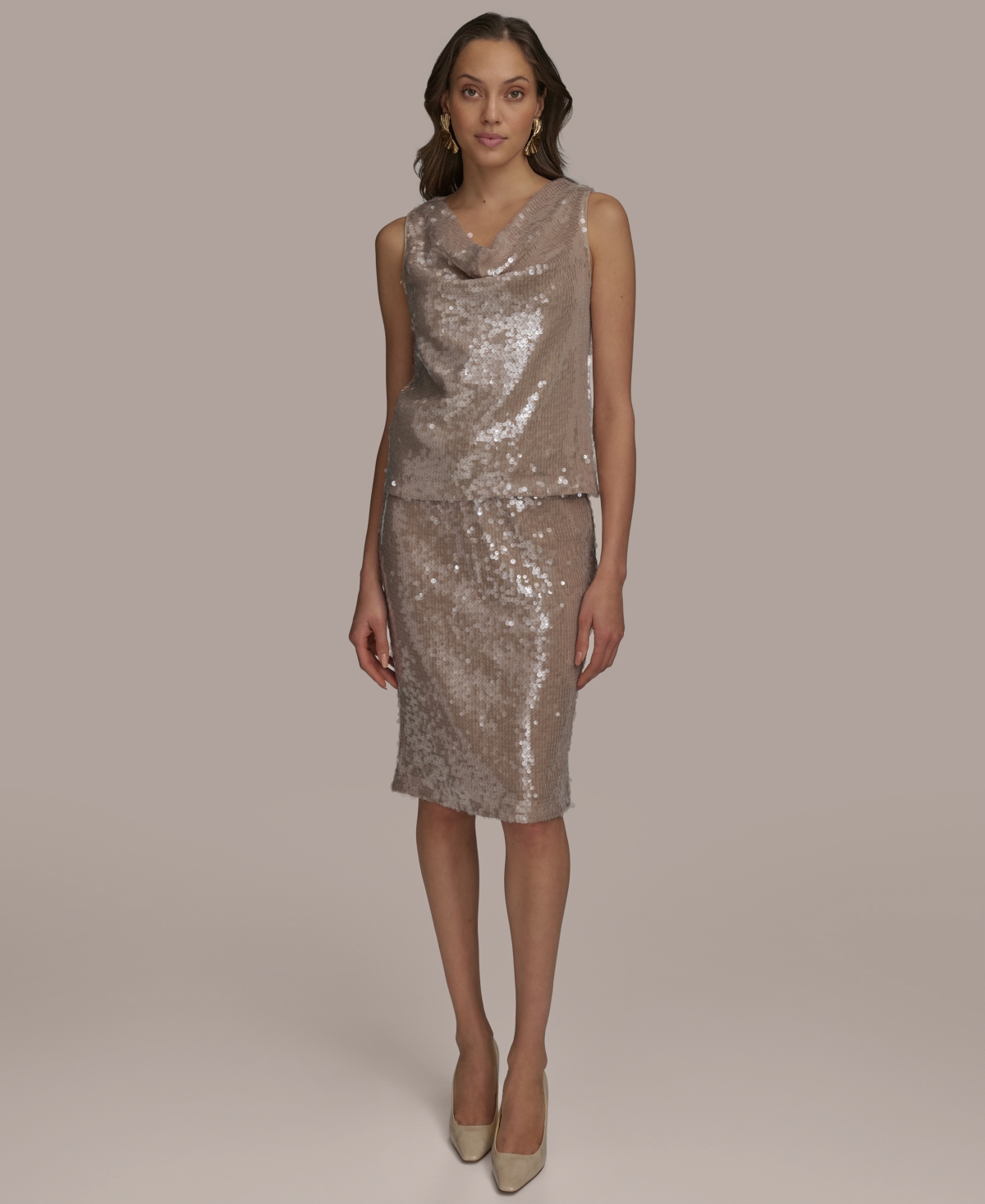 Shop Donna Karan Women's Sleeveless Sequin Blouse In Hazelnut
