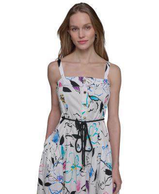 KARL LAGERFELD PARIS Women's Printed Square-Neck Midi Dress