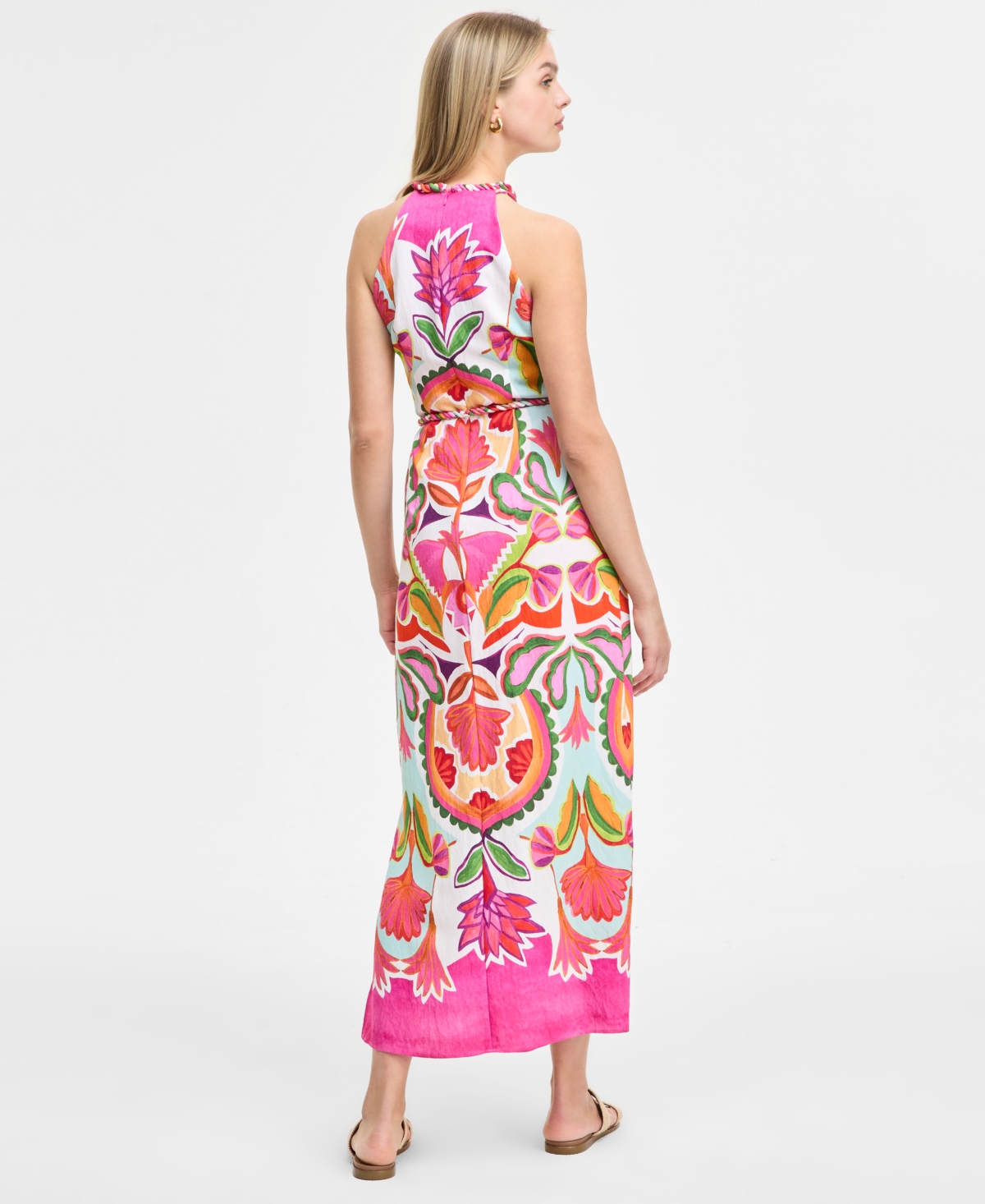 Vince Camuto Women's Printed Halter Sleeveless Maxi Dress In Hot Pink