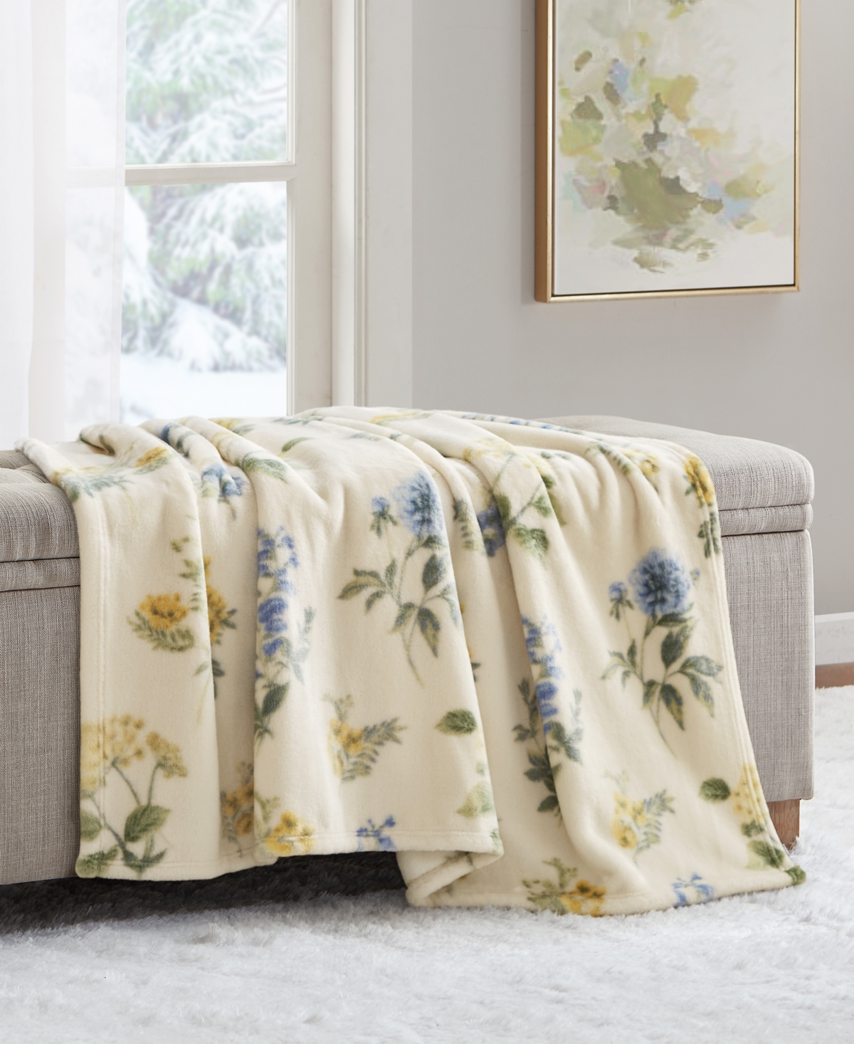 Premier Comfort Cozy Plush Printed Throw, 50" X 70", Exclusively At Macy's In Yellow Floral