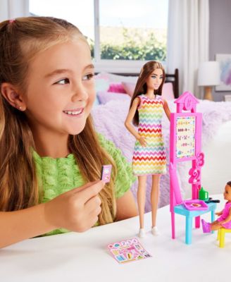 Teacher Doll with Brunette Fashion Doll, 1 Toddler Doll, & Teaching Accessories