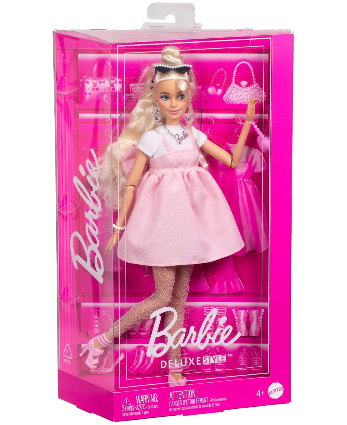BARBIE DELUXE STYLE DOLL 3 IN PASTEL PINK BARBIECORE DRESS WITH OVERSIZED BOW, BLOND HAIR 