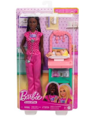 Baby Doctor Doll with Brunette Fashion Doll, 1 Baby Doll, Furniture & Accessories