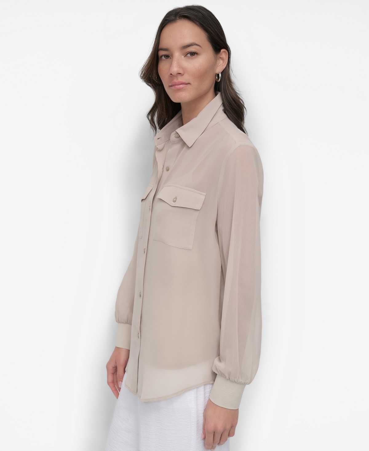 Dkny Chiffon Button-up Shirt In Pebble