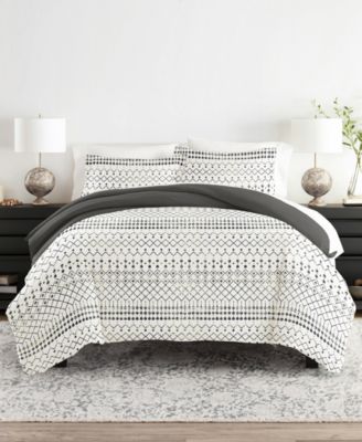 Reversible Floral & Geometric Pattern 3 piece Duvet Cover Set, Full/Queen