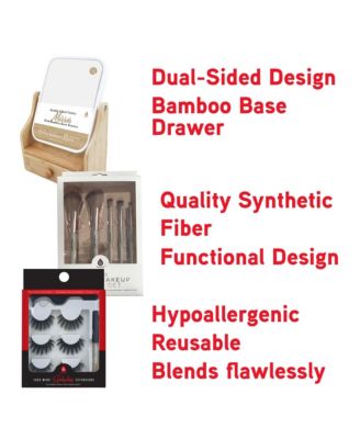 Glamour Essentials Bundle: Studio Makeup Brush Set, False Eyelashes Extensions (3 pairs per pack) and Dual-Sided Vanity Mirror