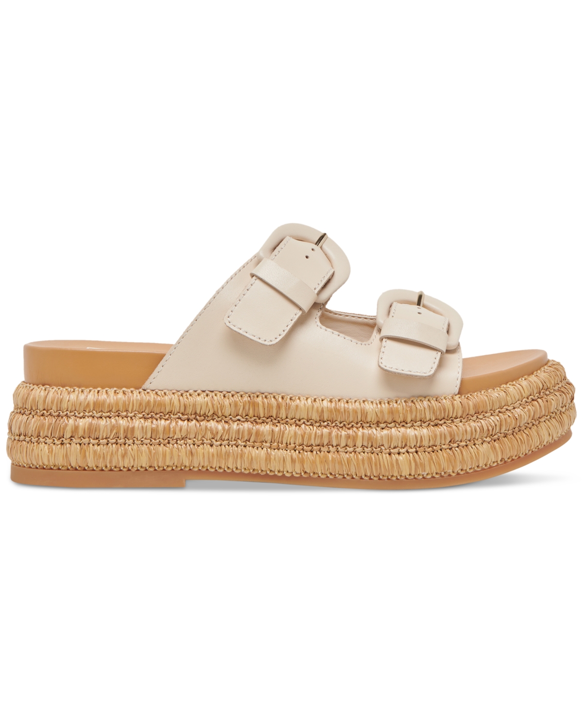 Dolce Vita Witny Buckled Platform Slide Sandals In Bone Leather