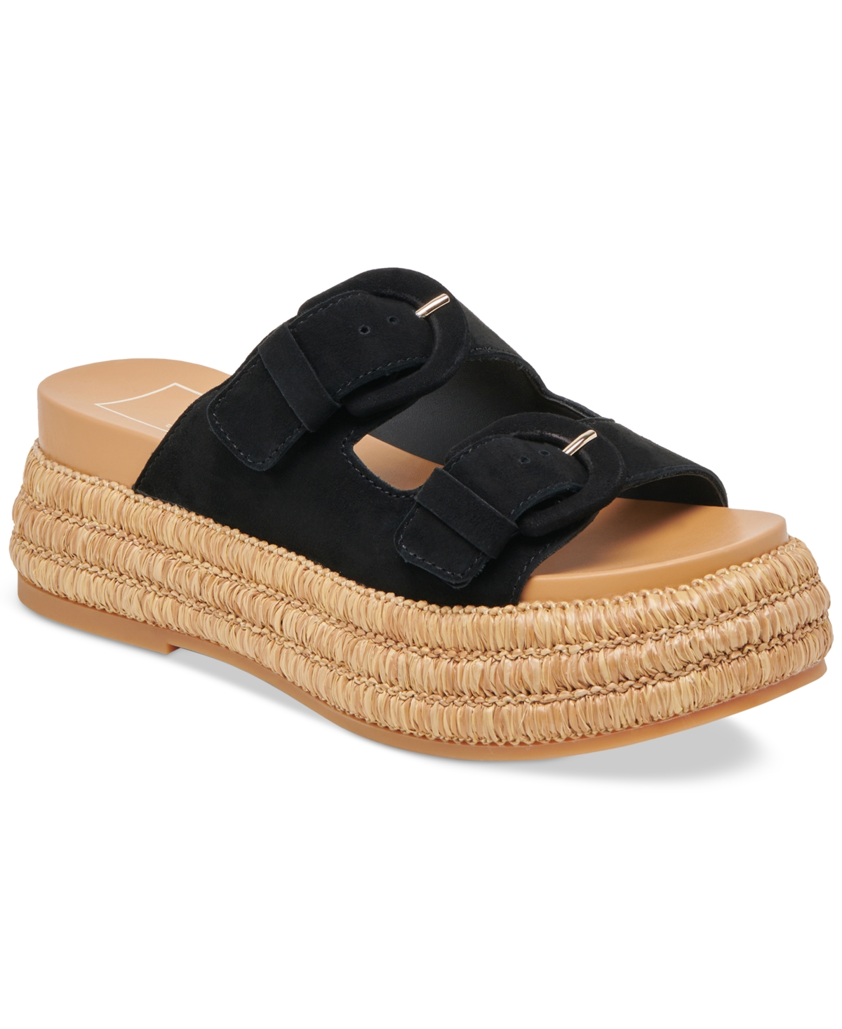 Women's Witny Double-Buckle Raffia Platform Footbed Sandals - Onyx Suede