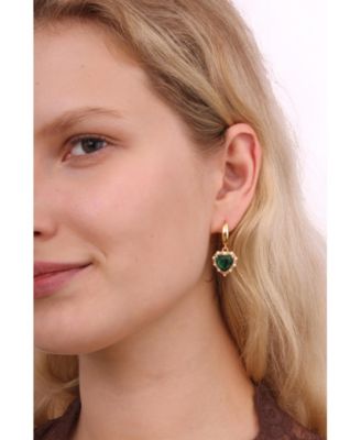 Yellow Earrings With Green Heart Pendant 1.5&iquest;