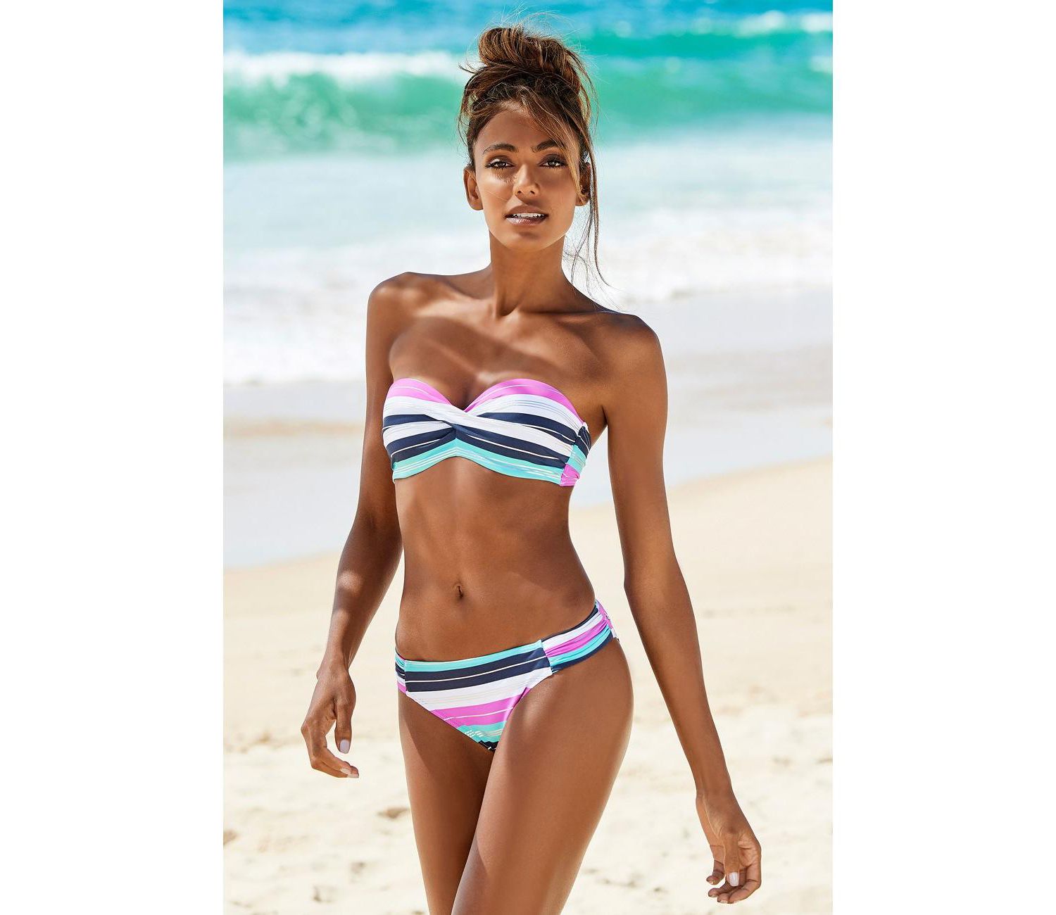 Women's Striped Removable Pads Underwire Bikini Top