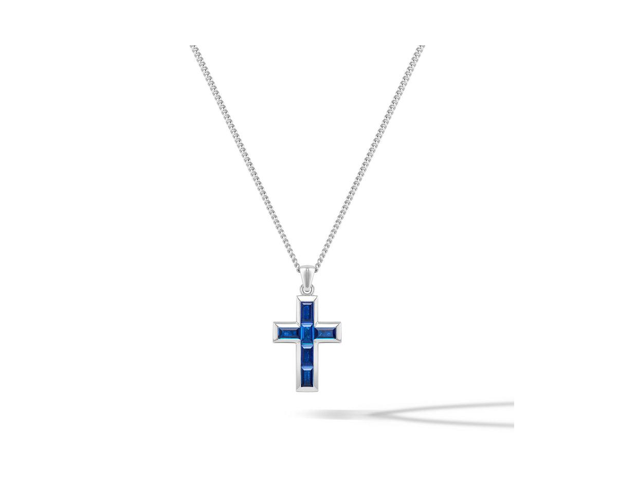 Men's Cross Pendant in 925 Sterling Silver with Rhodium Plating and Lobster Clasp - Silver