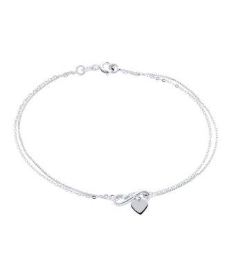 Romantic Love Knot Heart Layered Anklet Ankle Bracelet Double Chain Silver 9 Inch