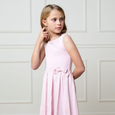 Big Girls Heirloom Sleeveless Pleated Sweater Dress with Bow