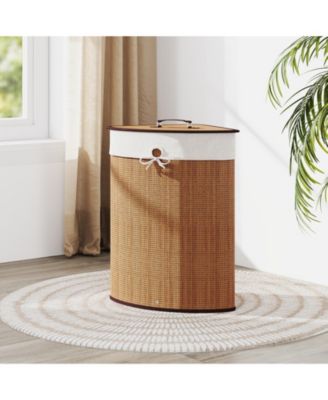 Wicker Laundry Hamper Basket with Lid and Removable Liner Bag