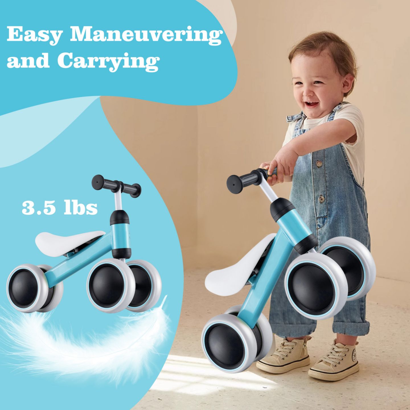 Детская игрушка Slickblue 4-Wheel No-Pedal Balance Bike, от 2 лет, цвет: Синий — фото 5