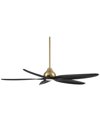 60" Lotus Bay Indoor Outdoor Ceiling Fan 5 Blade LED Light Remote Control Brass Finish Black Blades Bedroom Damp Rated