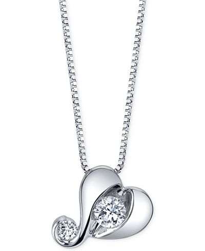 Proud Mom Diamond Heart Pendant Necklace (1/7 ct. t.w.) in 14k White Gold