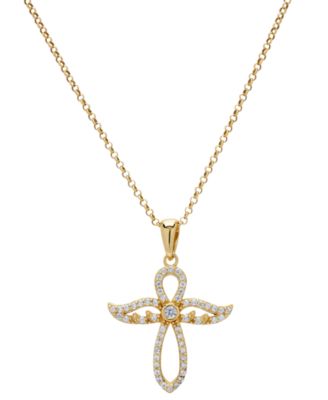 Macy's - Lab Grown White Sapphire Angel Pendant Necklace (1/2 ct. t.w.) in 14k Gold over Sterling Silver, 18"