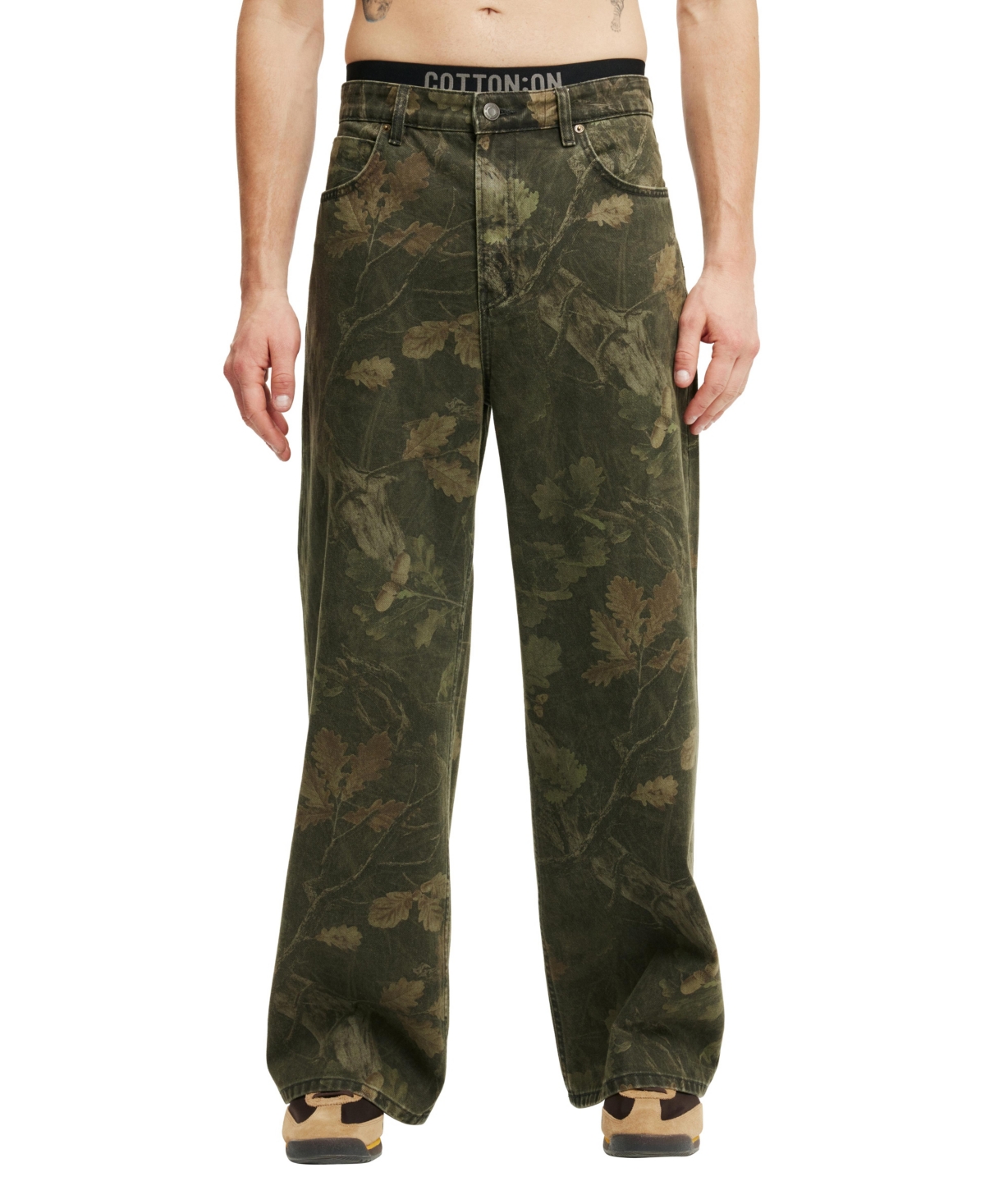 Shop Cotton On Men's Super Baggy Jean In Dark Tree Camo