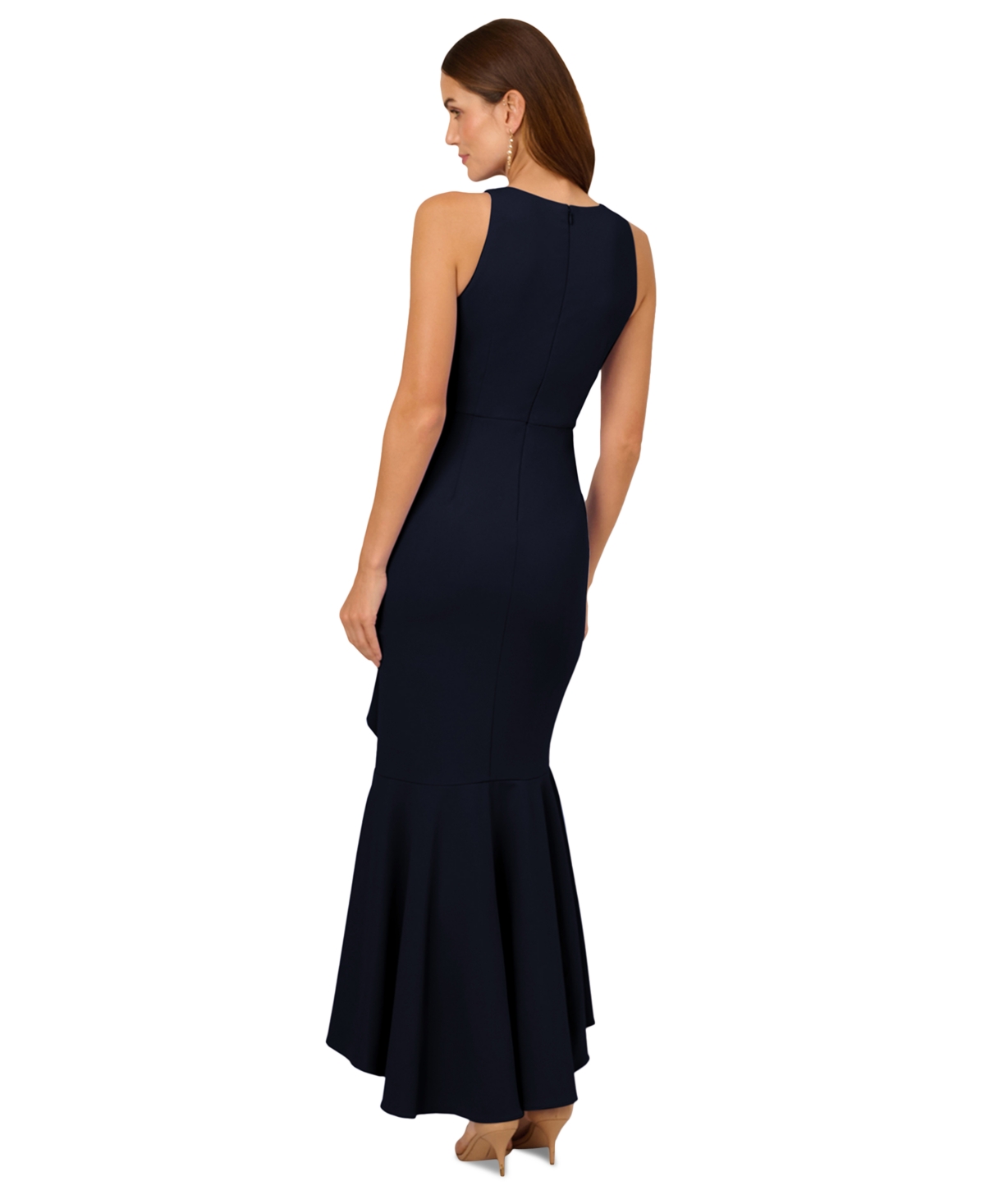 Adrianna Papell Women's Cascading-ruffle Crepe Gown In Midnight
