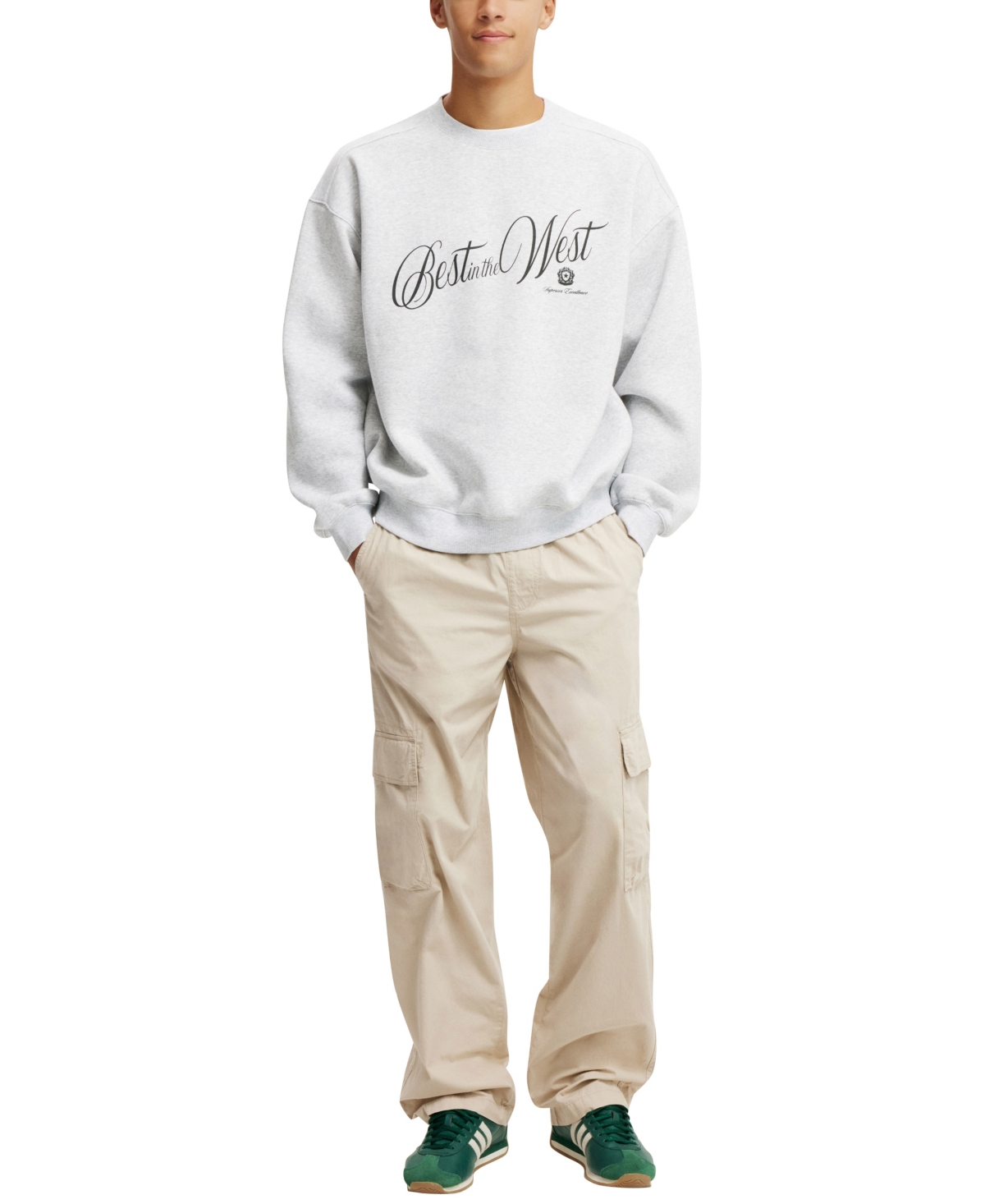 COTTON ON MEN'S BOX FIT GRAPHIC CREW SWEATER 
