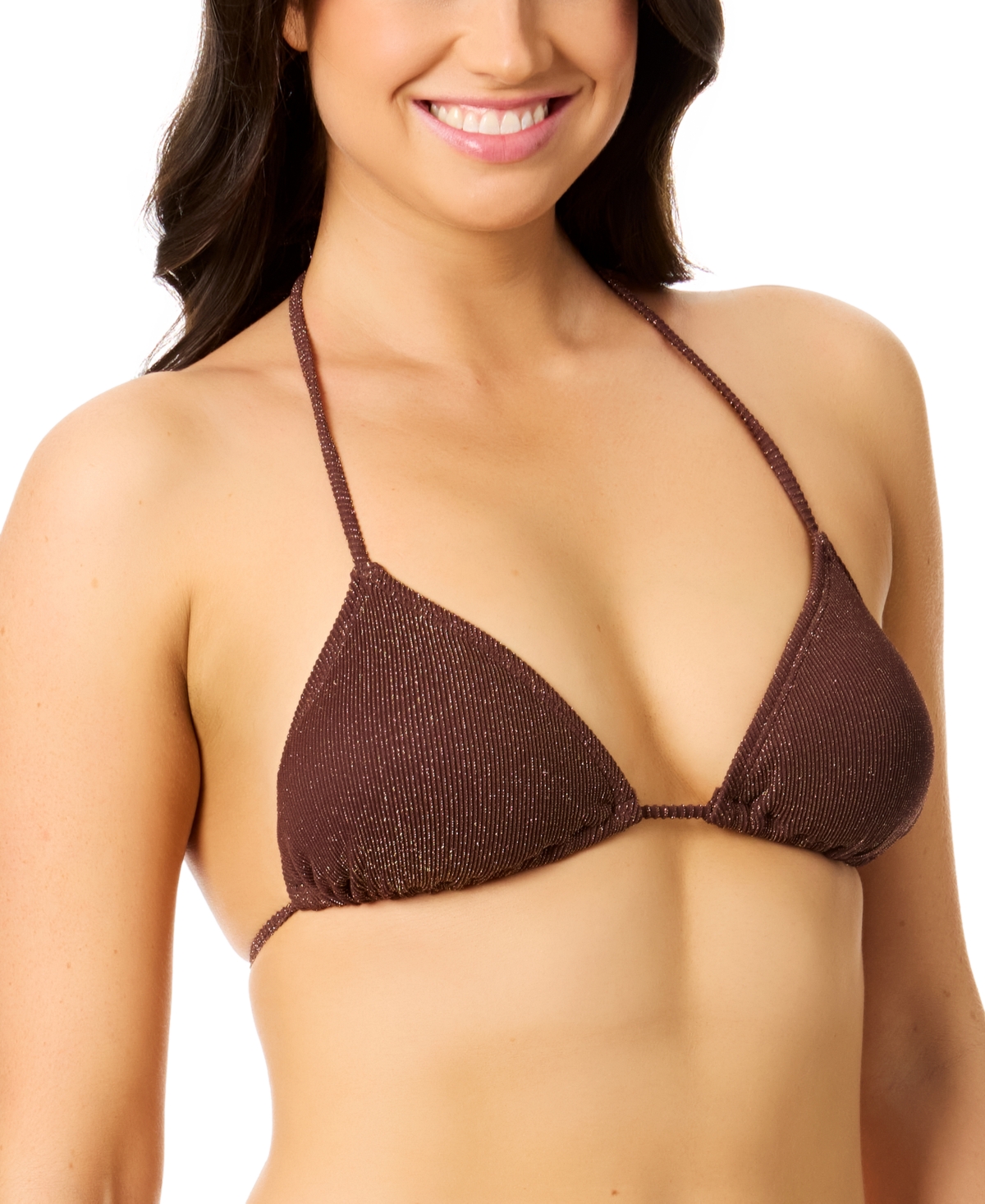 Salt + Cove Salt Cove Juniors Metallic Triangle Bikini Top Bottoms Exclusively At Macys In Chocolate Chip