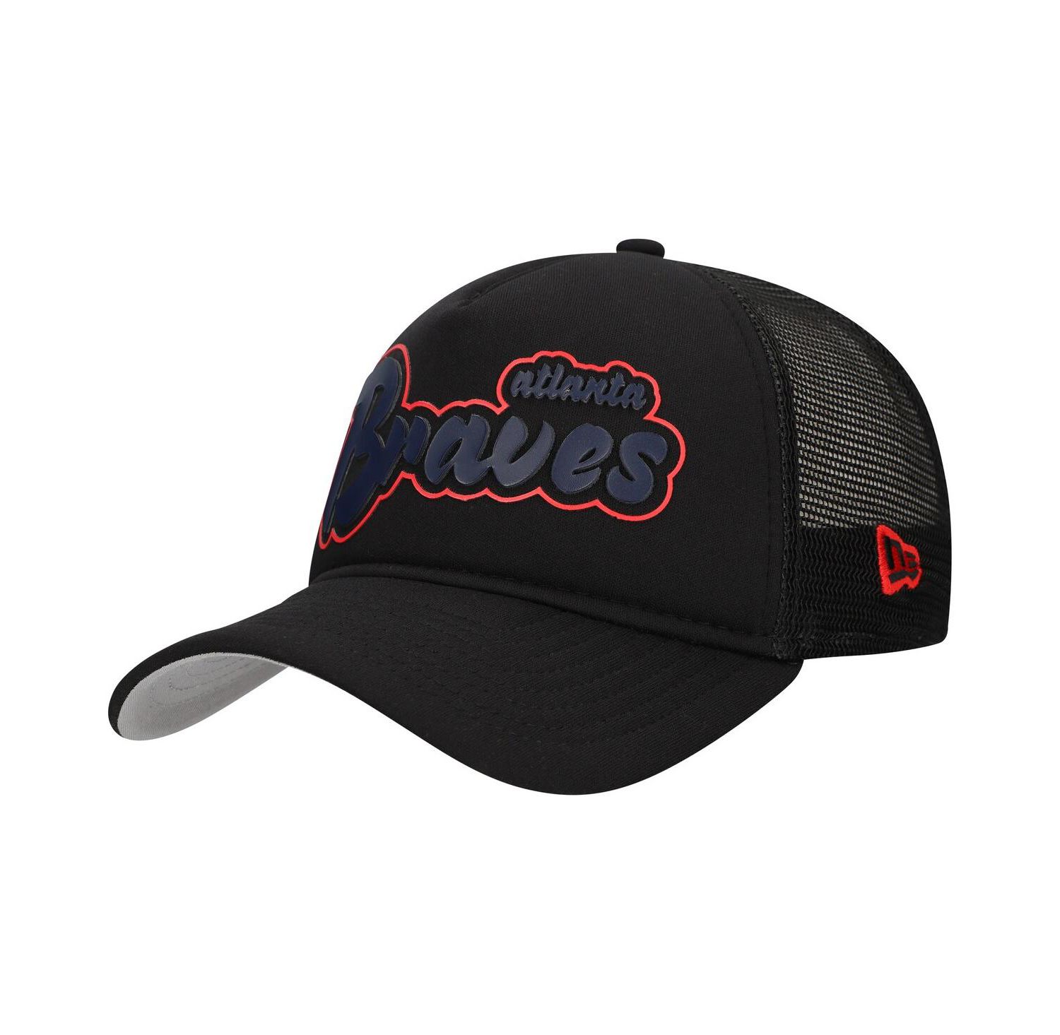 Men's Black Atlanta Braves Retro Bold A-Frame Trucker 9FORTY Adjustable Hat