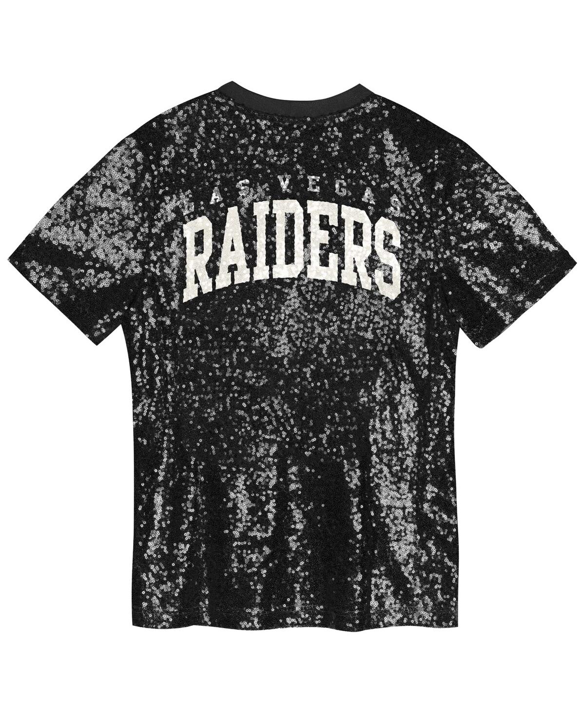 Outerstuff Big Girls Black Las Vegas Raider's Wordmark Sequin V-neck Top In Black