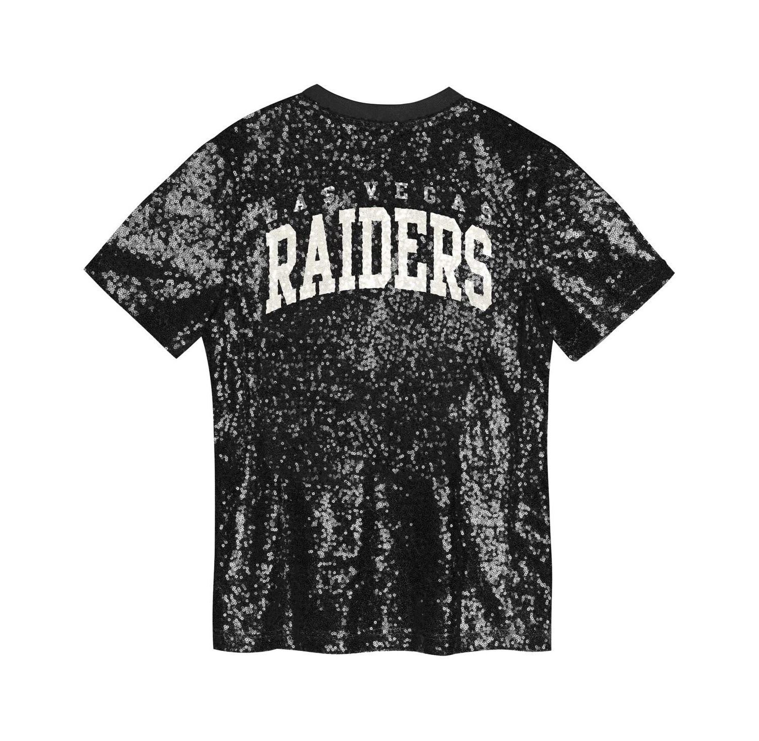 Big Girls Black Las Vegas Raider's Wordmark Sequin V-Neck Top