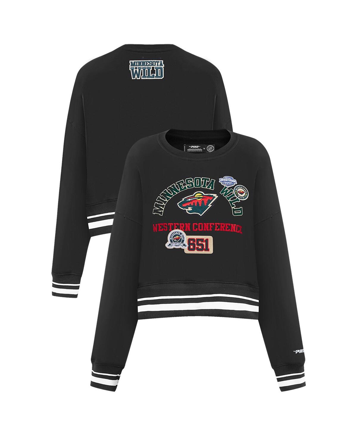Shop Pro Standard Women's Black Minnesota Wild Area Code Cropped Pullover Sweatshirt