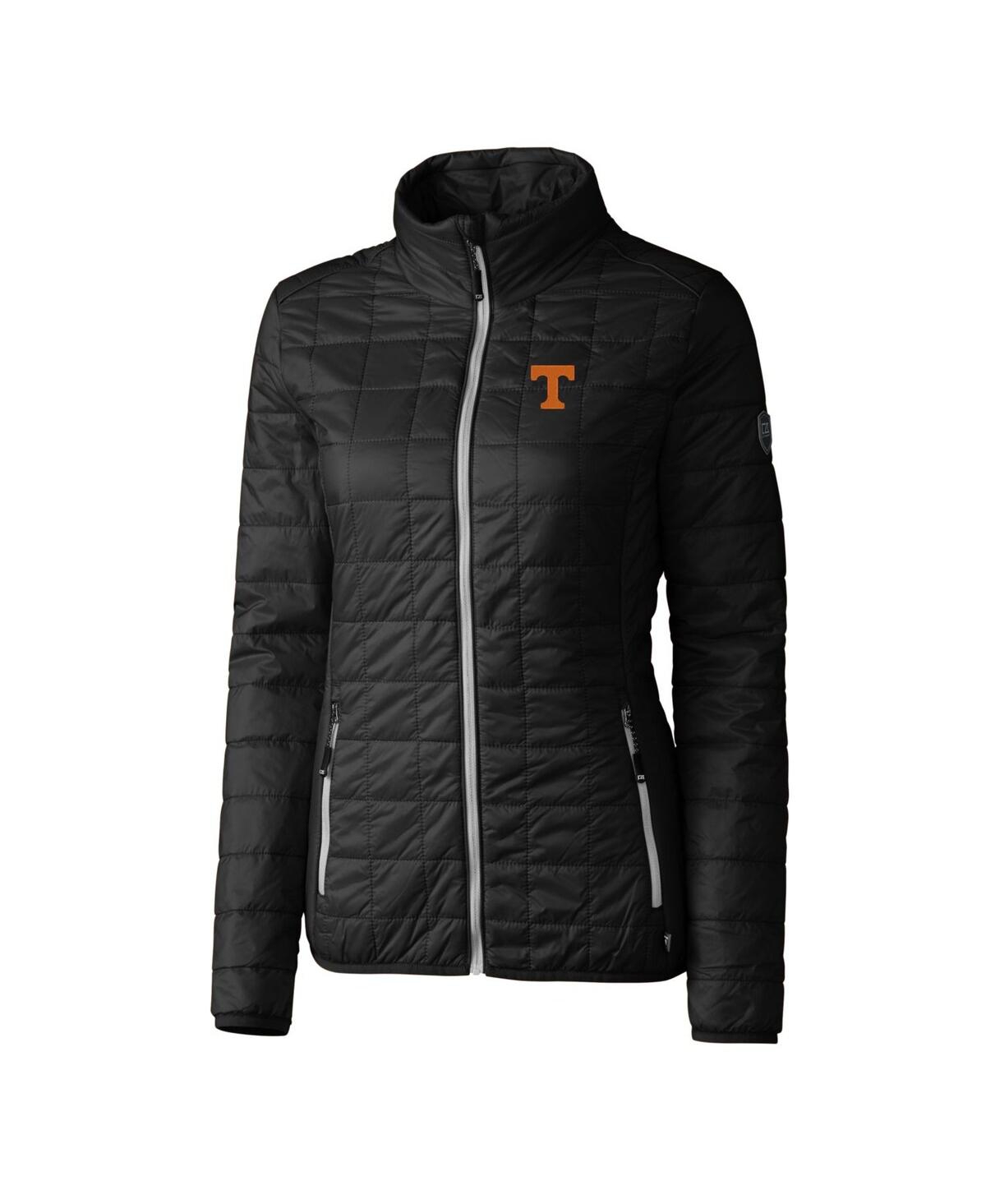 CUTTER & BUCK WOMEN'S BLACK TENNESSEE VOLUNTEERS RAINIER ECO INSULATED PUFFER FULL-ZIP JACKET 
